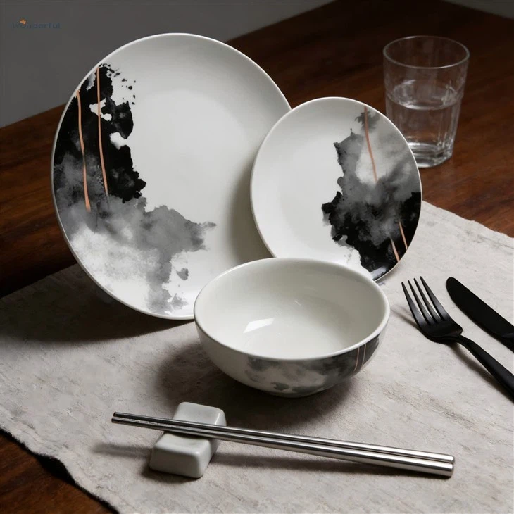 Ink-Wash Inspired Ceramic Dinnerware Set Ink-Wash Inspired Ceramic Dinnerware Set