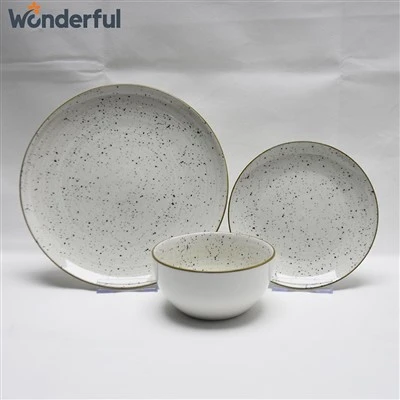 スプレードット付きのパッドプリンティングストーンウェアディナーウェアセット